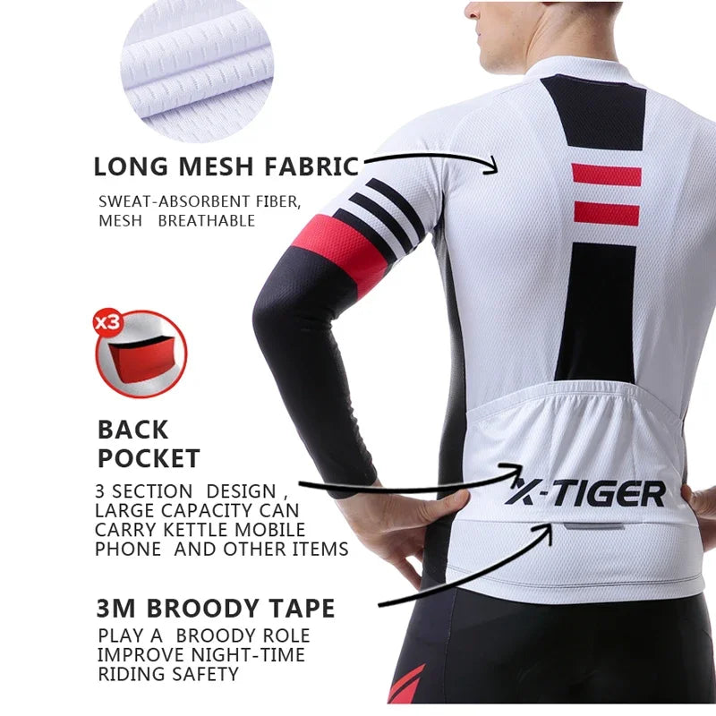 X-TIGER Cycling Jersey Men Long Sleeve MTB Bicycle Cycling Clothing Mountain Bike Sportswear Breathable MTB Shirts Basic Series