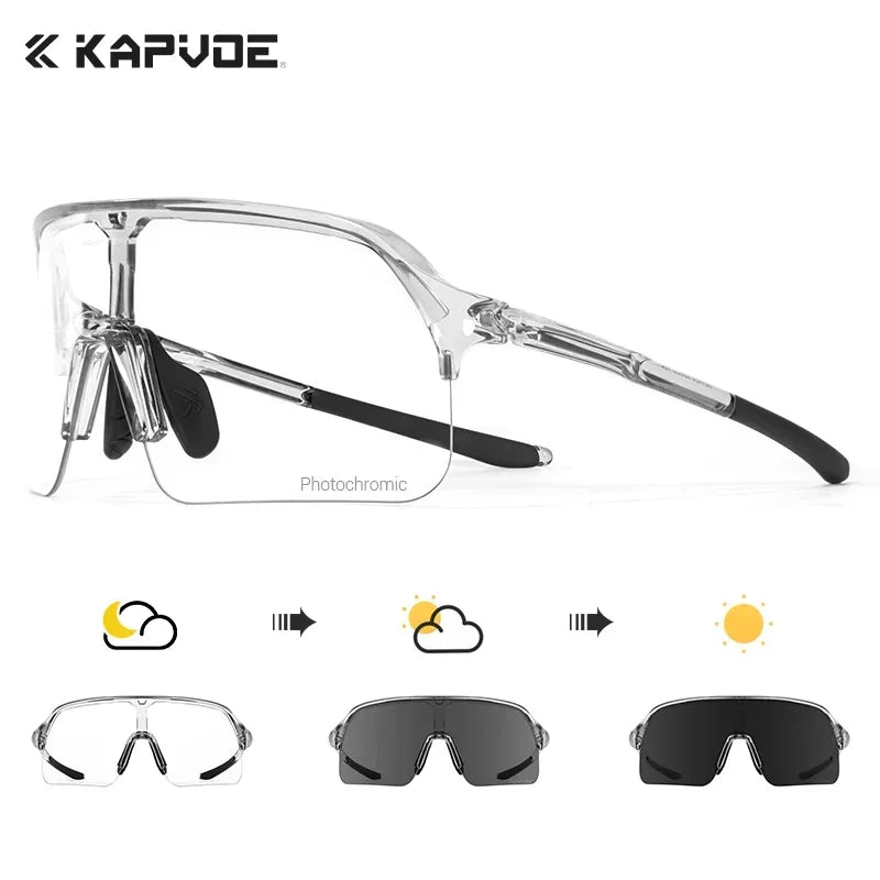 KAPVOE New Photochromic Hiking Eyewear Sunglasses Man Cycling Glasses Driving Bicycle Women MTB Bike Outdoor Sport UV400 Goggles