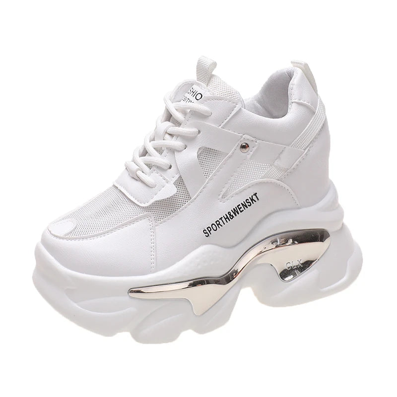 2025 Women Chunky Sneakers Platform Ulzzang Sports Shoes Summer Thick Bottom Breathable Mesh Casual Shoes 11CM High Heels Woman
