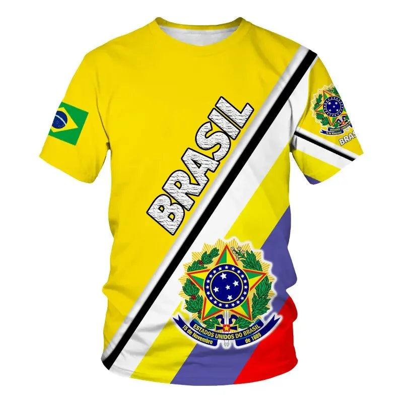 Brazil Flag Graphic T Shirt for Men Clothing 3D Print Brasil Football T-Shirt Gym Fitness Streetwear Tops Soccer Club Tee Shirts