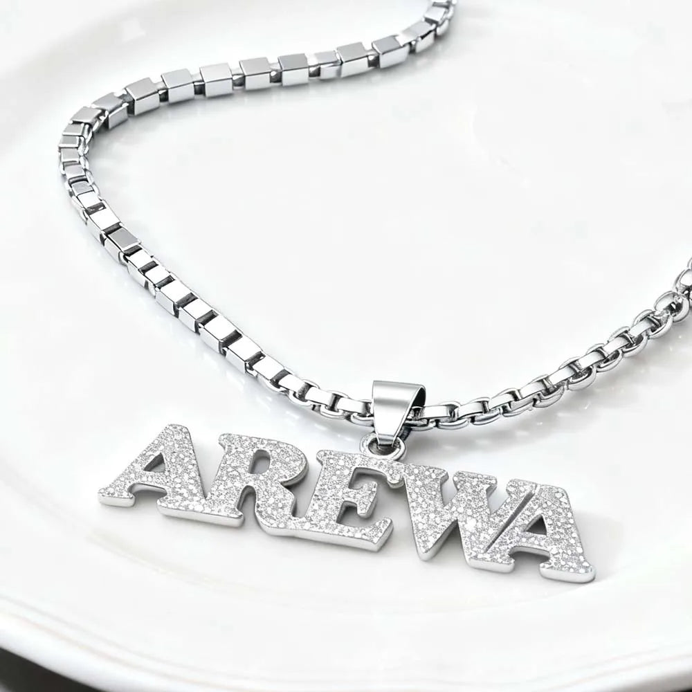 Big Bling Necklace Gold Color Hip Pop Rock Custom Name Personalized Pendant Gift For Women Black Men Dad Chain Stainless Steel
