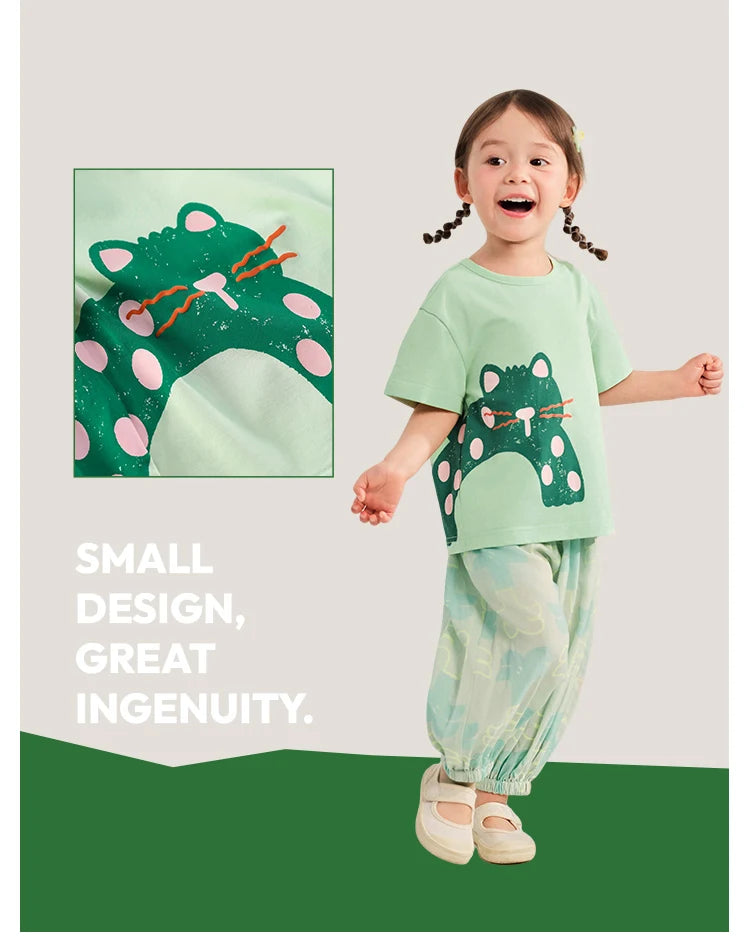 Amila Baby T-shirt 2026 Summer New Comfortable Cartoon Pattern Round Neck Casual Breathable Clothing