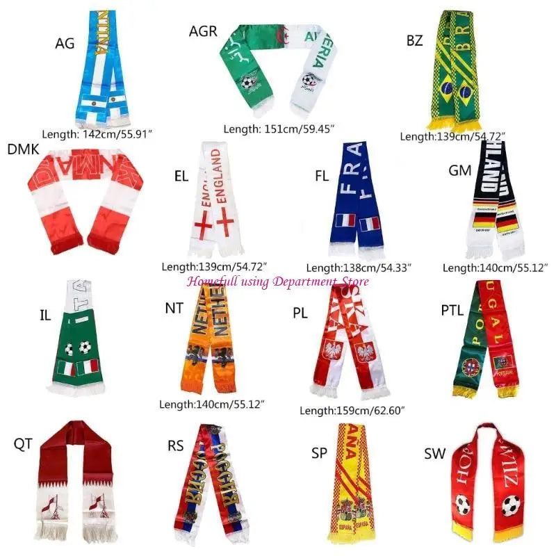 Football Scarf Double-sided Printed Soccer Fan Scarf 15 Countries 5.11x51.18In