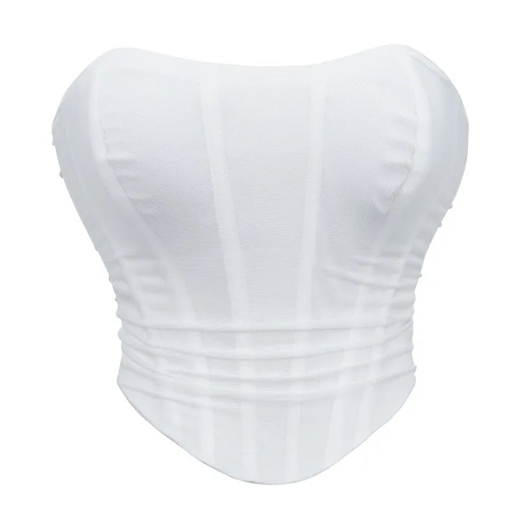Women's Corset Crop Tops Summer Breathable Mesh Sleeveless Off Shoulder Bustier Skinny Fit Casual Tanks