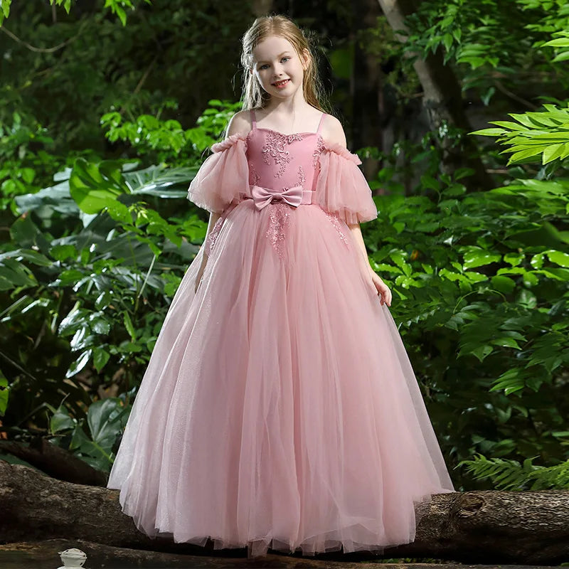Girl's Ceremonial Dress White Wedding Bridesmaid First Communion Gown Teenagers Girls Graduation Birthday Party Princess Dress