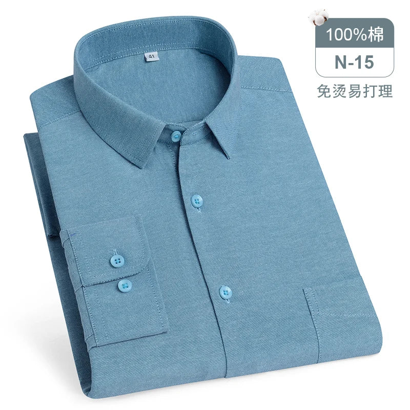 Oversize Long Sleeve Casual Shirts For Man 11XL For 150KGS 100% Cotton Oxford Plaid Business Blouse Daily Top Clothing New Style