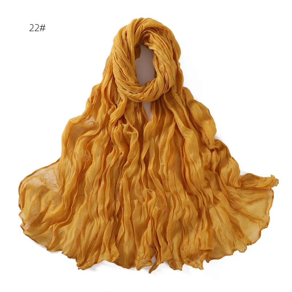 Crumpled Scarf For Women Girls Students Spring New Solid Color Cotton Voile Thin Scarves Soft Knitting Shawl Female Wrap Shawls