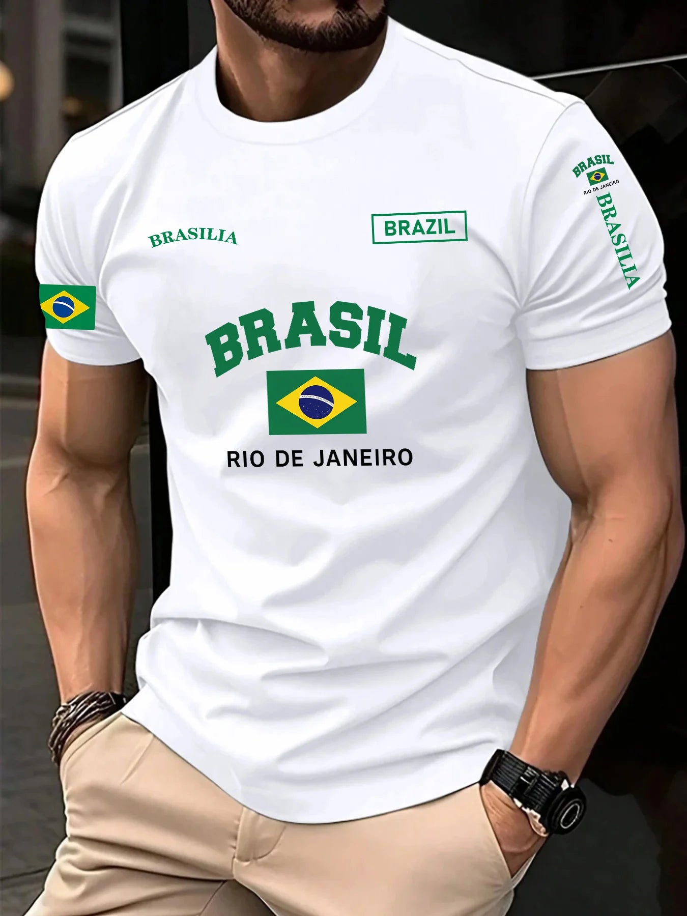 Brazilian Flag Print 100% Cotton Trendy Men Woment T-shirt Summer Autumn Daily Outdoor Sports Casual Loose Street Short Sleeve