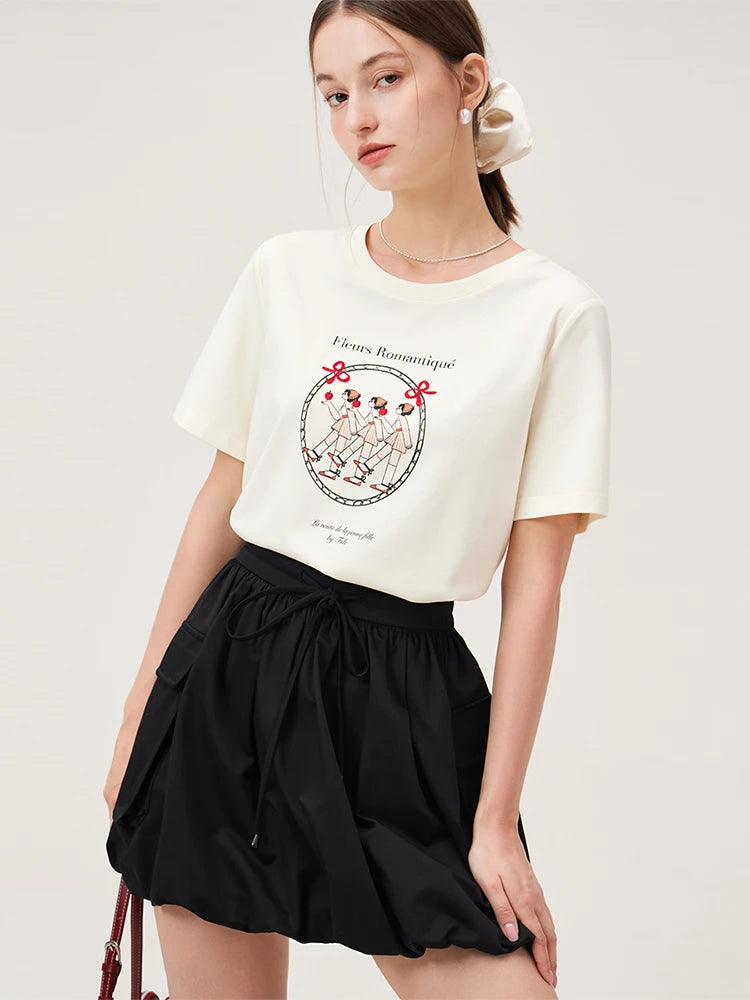FSLE Summer Versatile Casual Commuting Printed Pattern Women T-Shirt 2024 Summer New Short Sleeve Female Top 24FS12274 24FS12348
