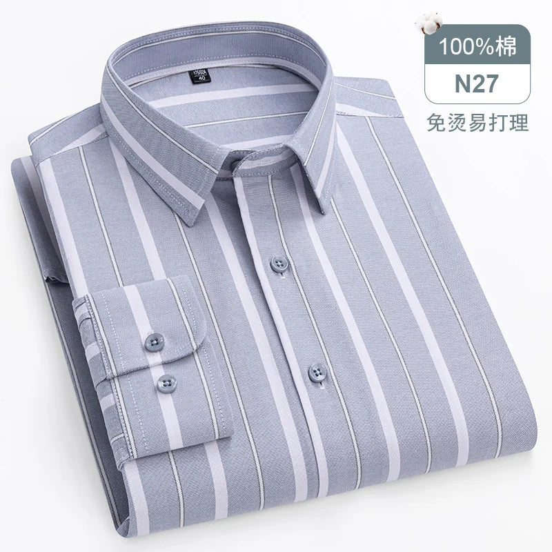 Oversize Long Sleeve Casual Shirts For Man 11XL For 150KGS 100% Cotton Oxford Plaid Business Blouse Daily Top Clothing New Style