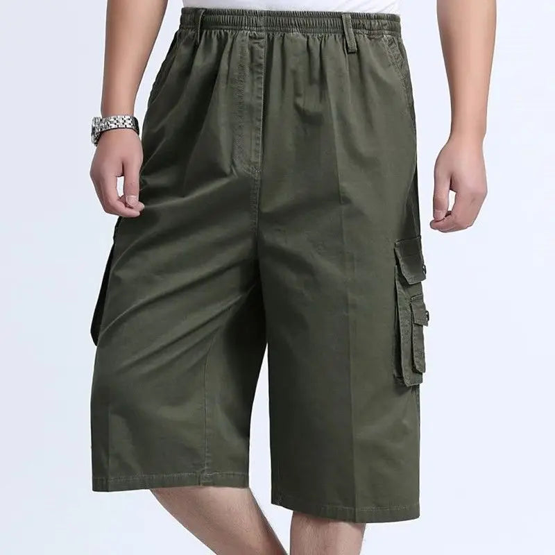 Summer Loose Workwear Seven-Quarter Men's Sports Shorts Large Size Casual 7/10 Pants Fat Man Cotton Bermuda  Q405