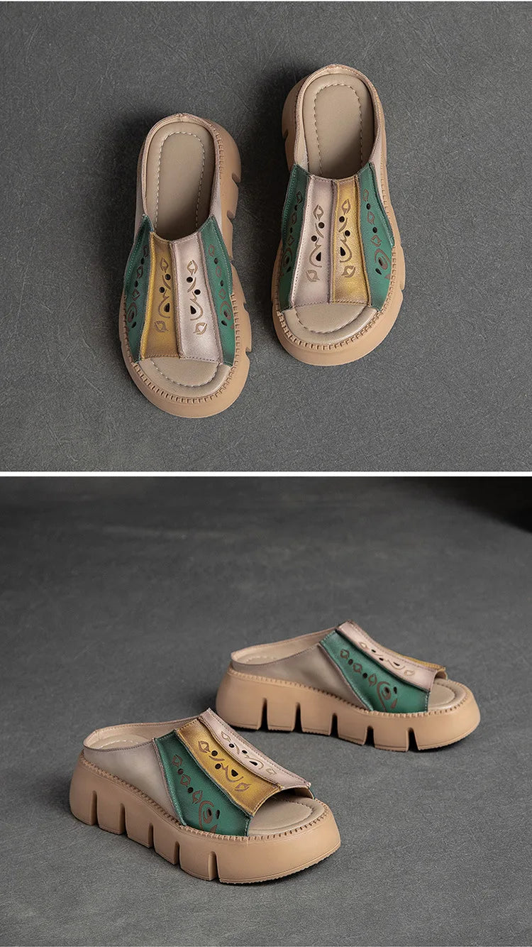 GKTINOO Genuine Leather Summer Shoes Women Slippers Wedges Outside Slides Leisure 2026 New Handmade Concise Ladies Slippers