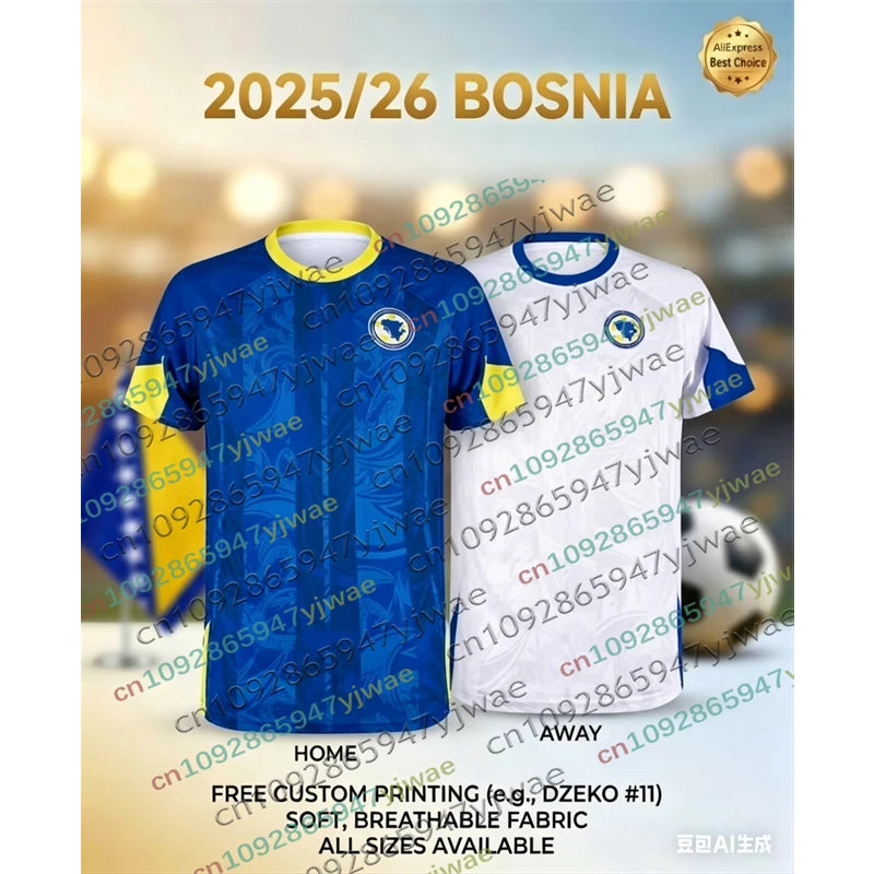 25/26 Bosnia And Herzegovina Soccer Jersey DZEKO 11 Football T-Shirt Parent-child Training Home Away Blue White Top Fan Uniform