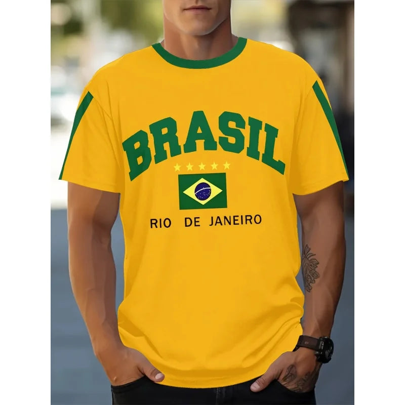 Brazilian Football Pattern T-Shirt For Men Brazil Sports Jerseys 3D Printed Tees Casual Short Sleeve O-Neck Tops Street T Shirts