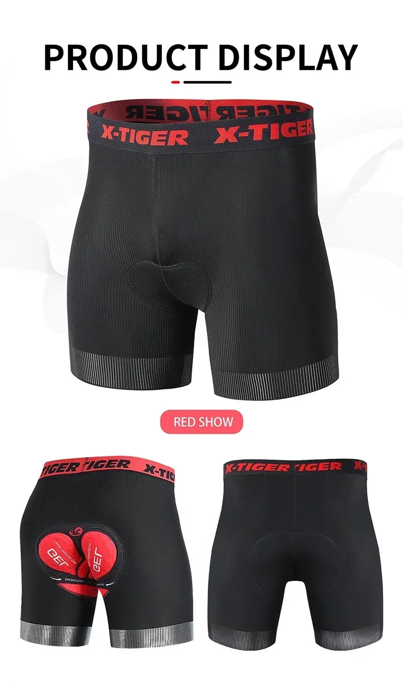 X-TIGER High Performance Breathable Cycling Underwear Men 5D Silicone Pad 3D Cutting Moisture Wicking Road Cycling Shorts