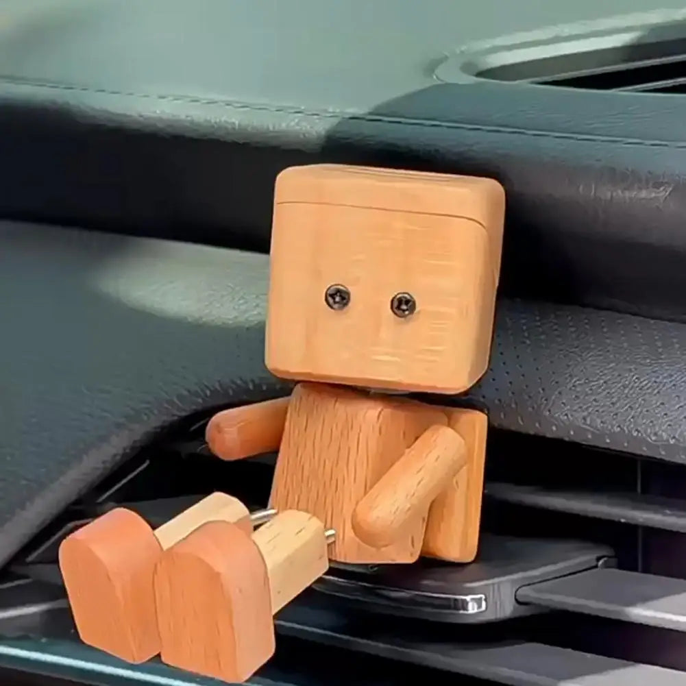 Wooden Shaking Doll with Aromatherapy Function Fun Dashboard Decoration for Car Office Home Natural Wood Craft Gift