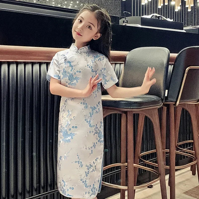 Summer Modern Cheongsam Children Girls Dresses Baby Fashion Kids Clothes Chinese Style Girl Dress Vestidos Casual Qipao Costumes