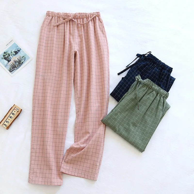 Men Pajama Pants Plaid Design Cotton Pajamas Long Trouser Spring Summer Male Thin Loose Sleep Bottoms Men Sleep Pants Plus Size
