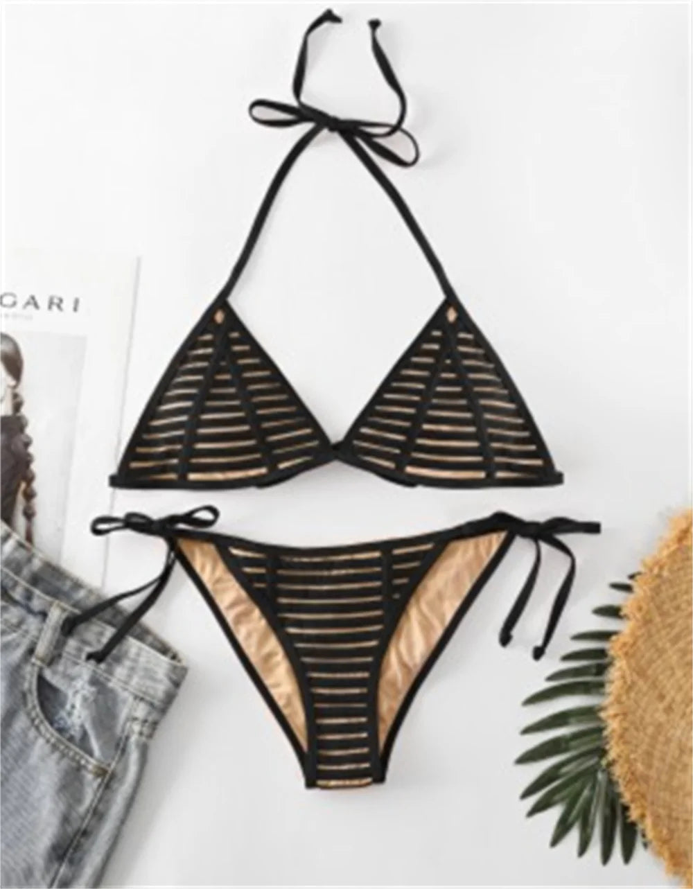 Black Sexy Micro Bikini Triangle Swimsuit Punk Swimwear Halter String Women Trend Two Piece Beach Thong Bathing Suit Bikinis Set