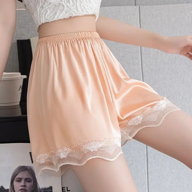Ice Silk Safety Shorts for Women Anti-Pantyline Seamless Invisible Underwear Summer Thin Breathable Lace Lined Panties Home Wear
