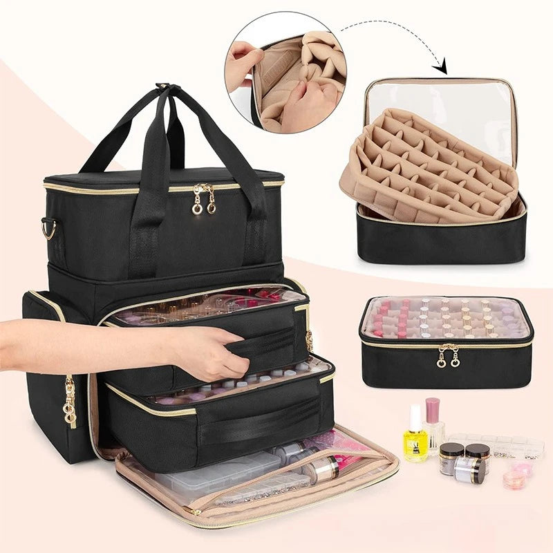 Nail Artist Bag Portable Nail Polish Storage Bag Manicure Kit Case With 2 Removable Cases Storage Bag Essential Oil Storage Box