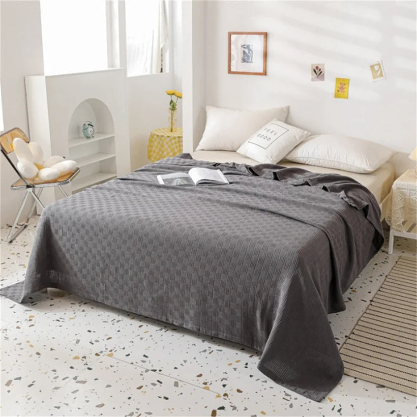 Soft Cozy 100% Cotton Throw Blanket Wide 100cm/150cm/180cm/200cm Plain Knitted Sofa Bed Cover Bedspreads Home Decor Thin Blanket