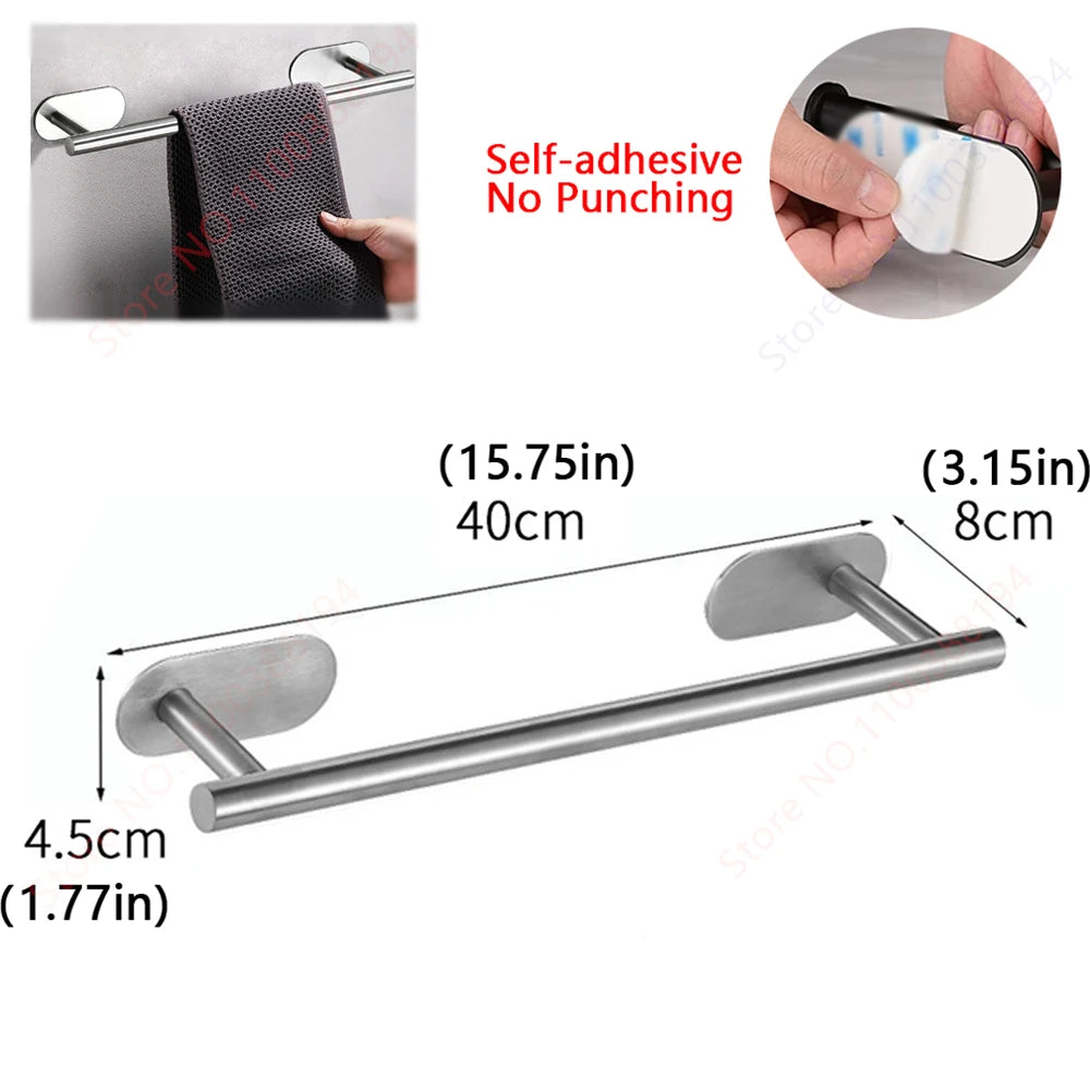 Adhesive Bathroom Hardware Accessories Towel Rack Toilet Paper Dispenser Holder Wall Coat Hooks Towel Rail Ring Roll Hanger Set