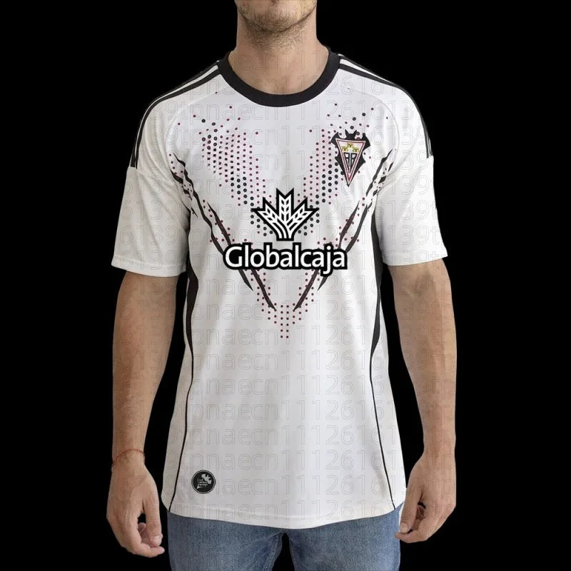 Soccer Jersey - White with Red & Black Details Globalcaja Sponsor Club Badge Official Football Shirt for Fans Family Kids Tees