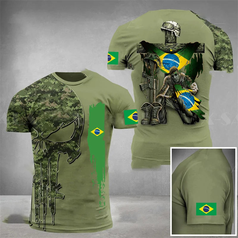 Brazil Flag Men's T-Shirt 3D Print Brazilian T Shirt Summer Oversized Jersey Camo Short Sleeve Sports Tactical Tee Tops Clothes
