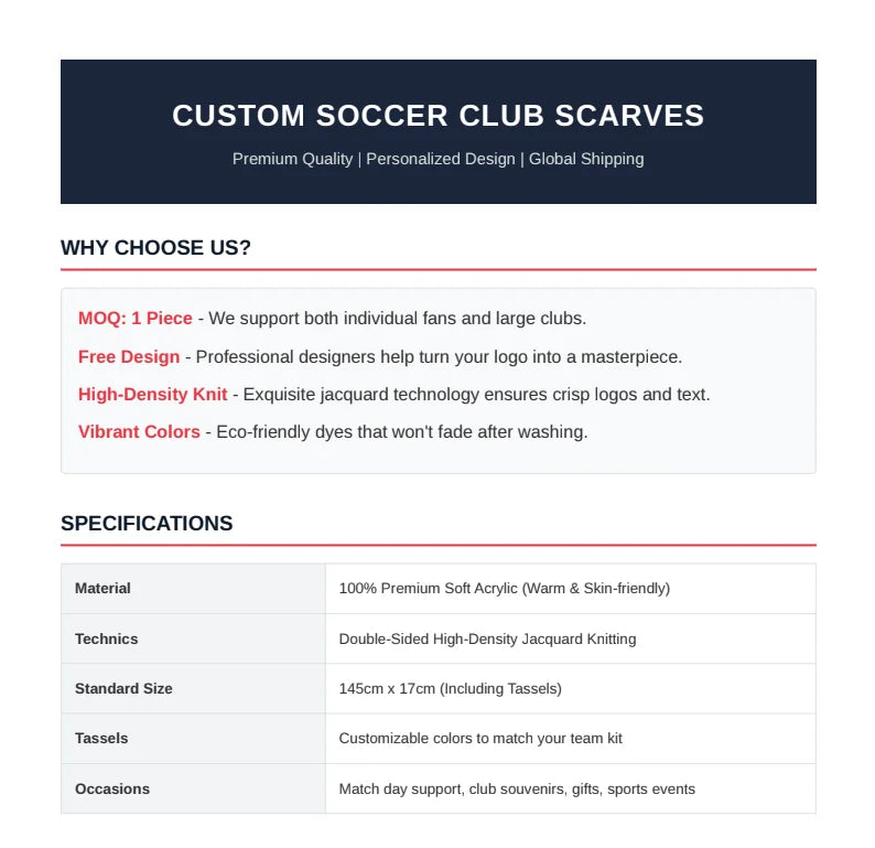 Custom Soccer Club Scarf Personalized Football Team Scarf with Your Logo Name Double-Sided Knit Jacquard Printed Sports FanScarf