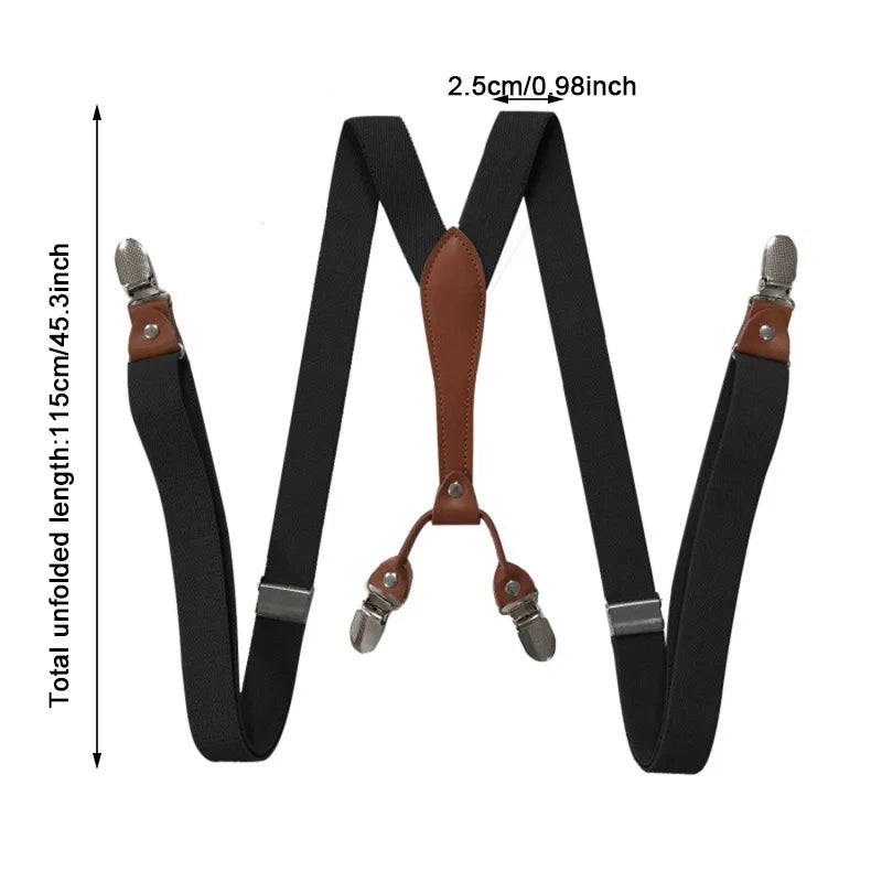 1pc Fashion Suspenders  Men Women 2.5cm Wide X-back 4 Clips Adjustable Elastic Trouser Braces Straps Gifts to Dad Husband 2025