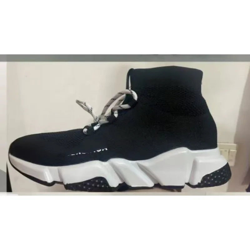 Paris High Top Knitted Boots Sporty Cushioned Dad Shoes Breathable Quick Dry Rubber Outsole Unisex Running Shoes