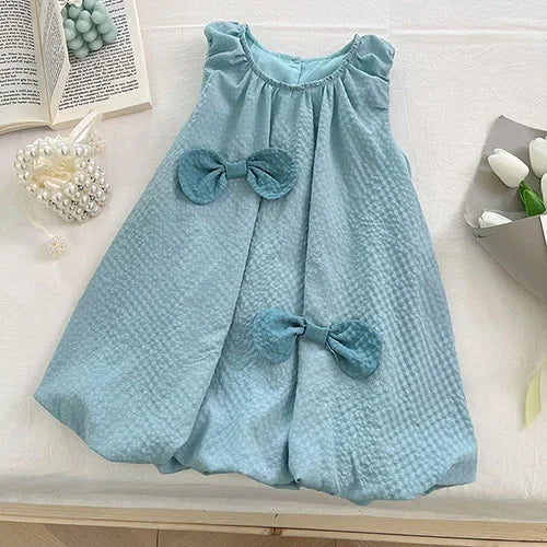 2025 New Summer Baby Girl Party Dress Sleeveless Cotton Solid Color Sister Clothing  2-7Yrs Kids Princess Dresses