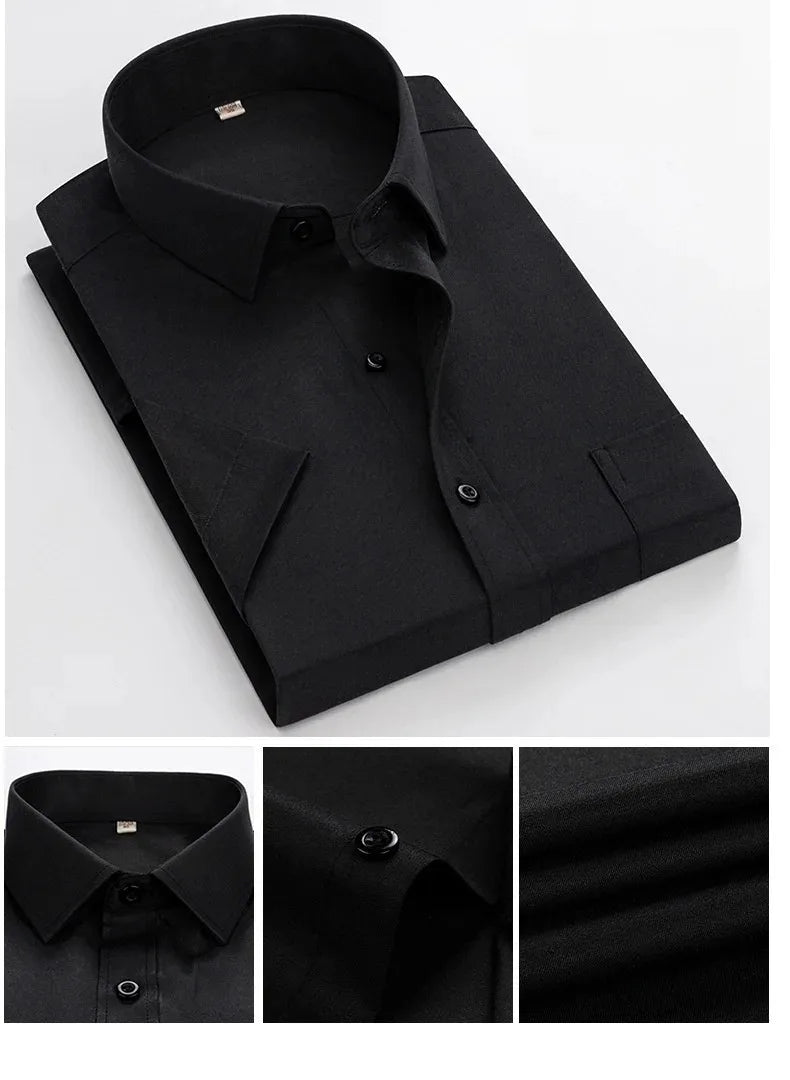 Business Dress Shirt Men Short Sleeve Autumn Spring Fashion Solid Casual Formal White Work Office Simple Basic Man Clothes 7XL