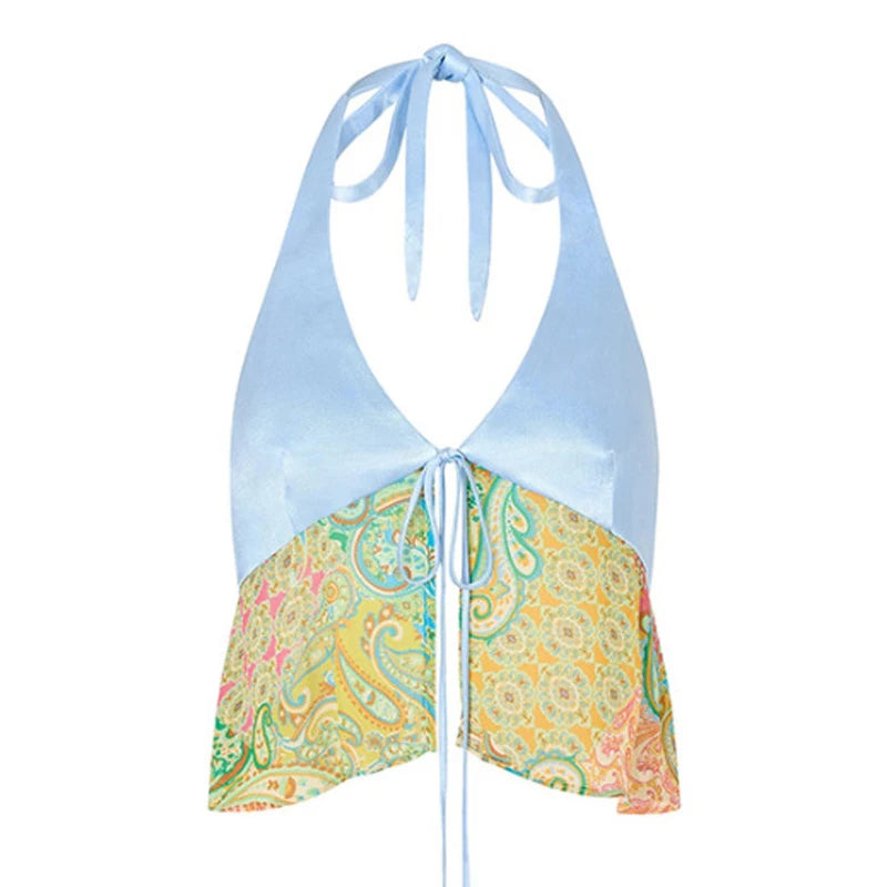 2025 Tropical Plant Lace Up Summer Swimsuit Hot Woman Sleeveless Halter Micro Thong Bikini Set Ladies Beach Swim Bathing Suit