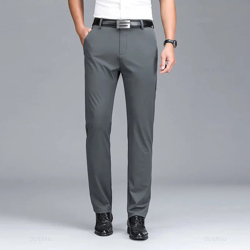Summer High Stretch Business Suit Pants Men Thin Solid Color Straight Casual Formal Office Trousers Male Plus Size 35 40