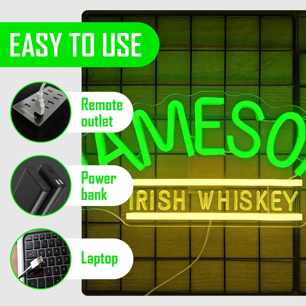 Jameso Irish Whiskey Neon Sign USB Dimmable Neon Light for Man Cave Bedroom Home Beer Bar Pub Business Bistro Club Party Gift
