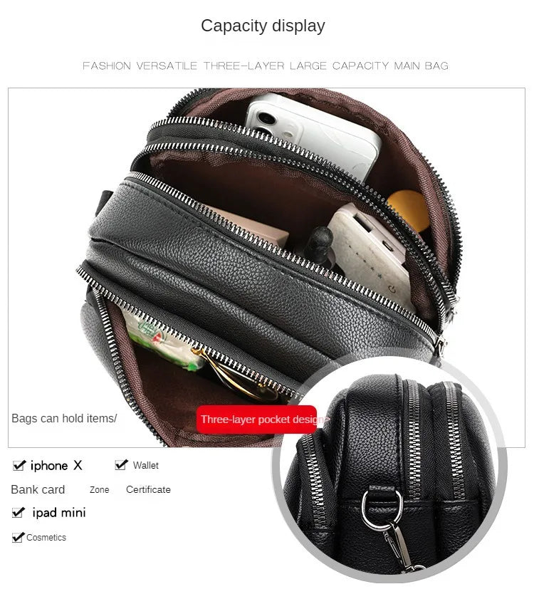 Solid Color Fashionable Rivet Zipper Women's Mobile Phone Bag Simple Soft Leather Shoulder Crossbody Small Square Bag Handbag