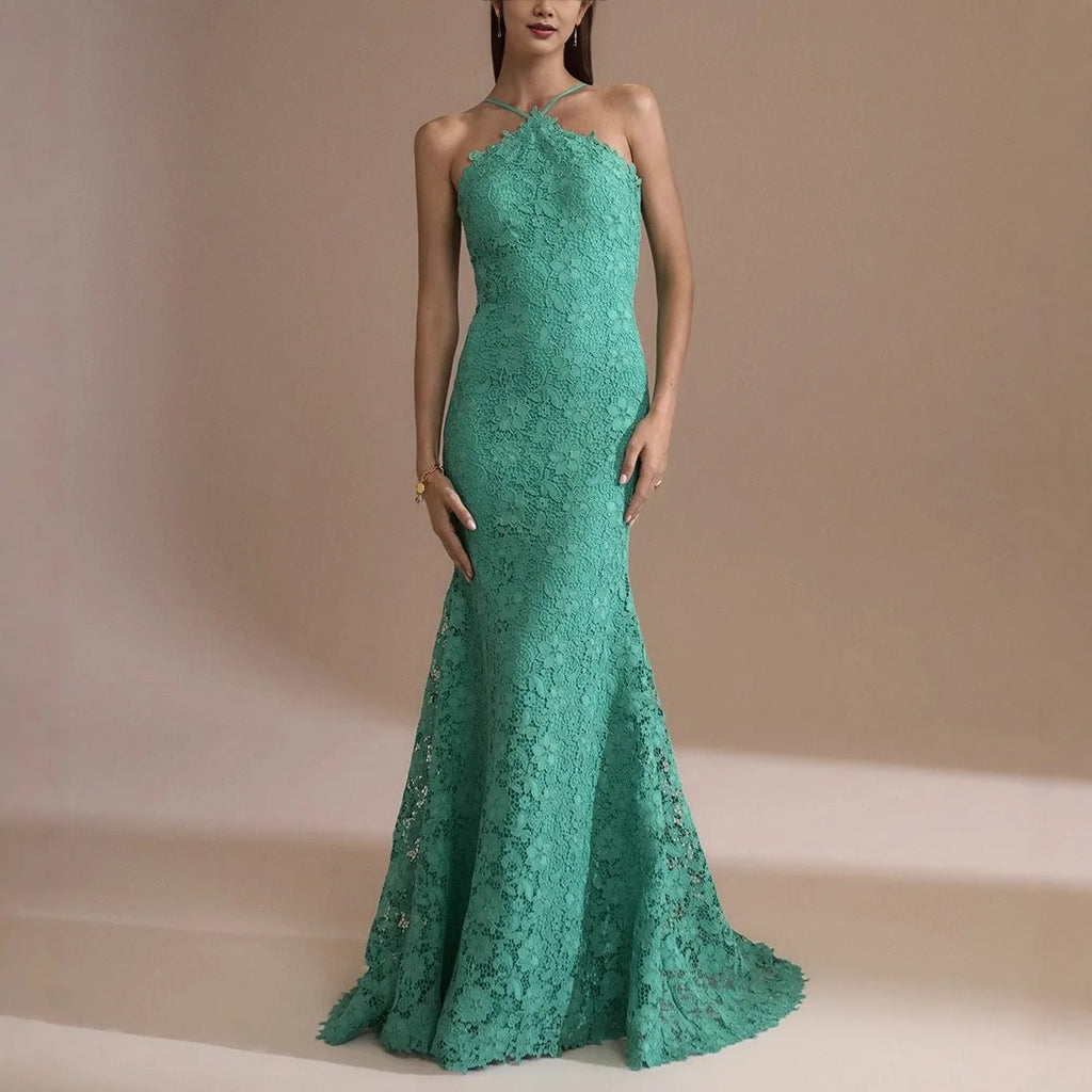 Fashion Evening Dress Dresses For Woman Party Wedding Vestidos Temperament Elegant Sexy Slim Neck Halter Backless Laces Banquet