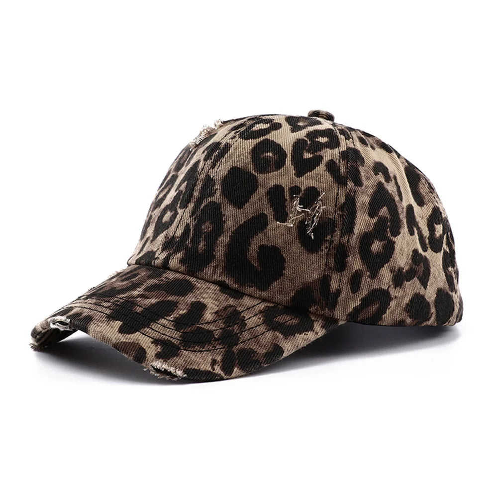 New Spring Summer Hip Hop Leopard Print Ponytail Baseball Cap Outdoor Adjustable Casual Ripped Dad Hats for Women Sunscreen Hat