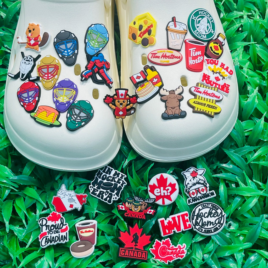 8-33Pcs/set Canada Series Hockey Maple Leaves Shoe Charms for DIY Bracelet Wristband Shoes Accessories Kid's Women Party Gifts