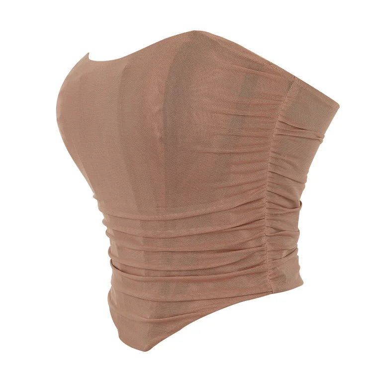 Women's Corset Crop Tops Summer Breathable Mesh Sleeveless Off Shoulder Bustier Skinny Fit Casual Tanks