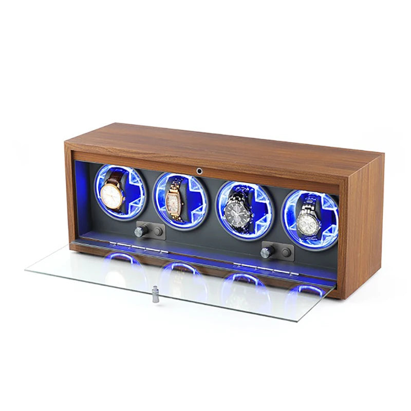 Household Vertical Watch Winding Four-position Organizer Box Mechanical Watches Automatic Rotating Winders Device with LED Light
