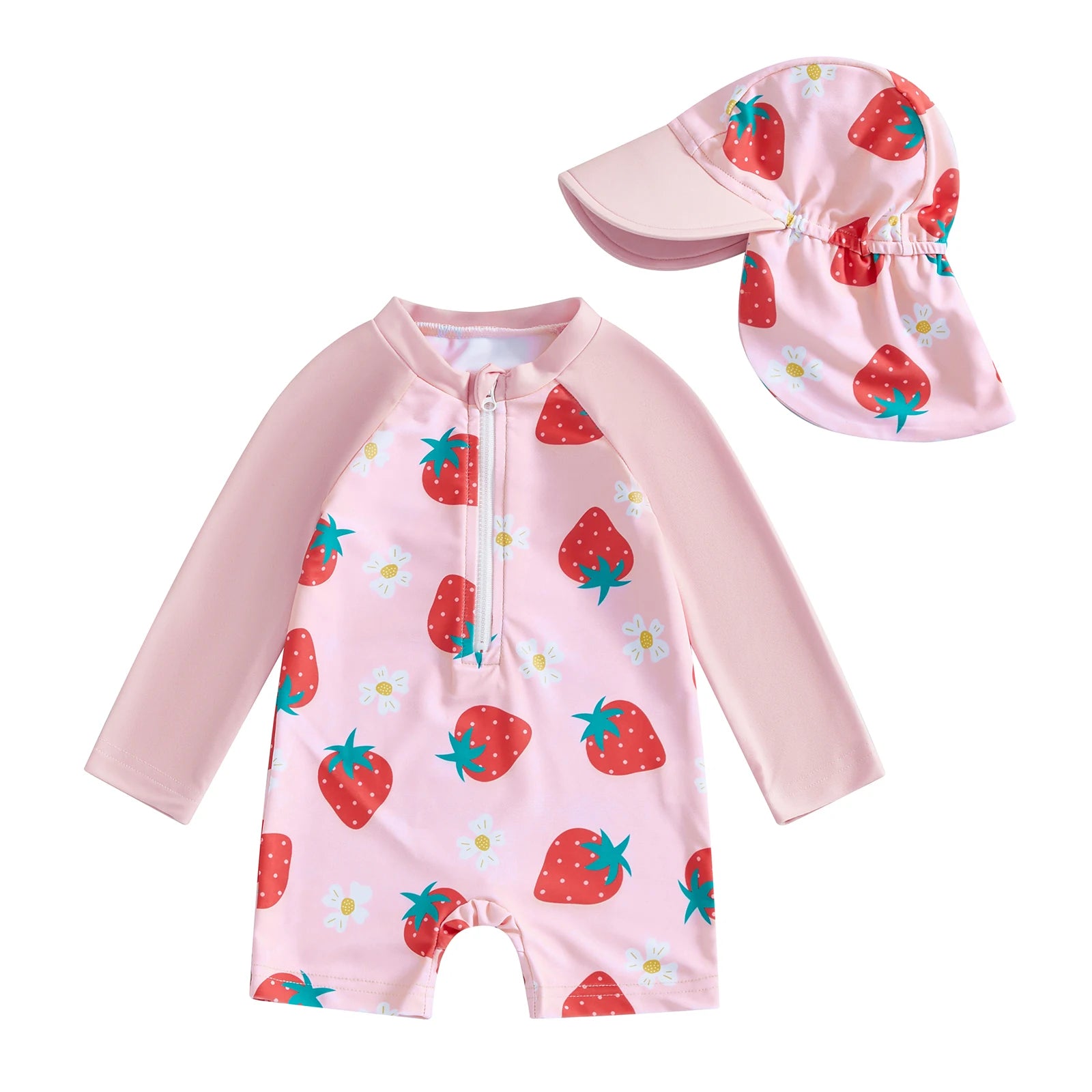 Citgeett Summer Kids Toddler Girl Long Sleeve Swimsuit Floral Flamingo Print Half Zipper Swimwear Romper Clothes