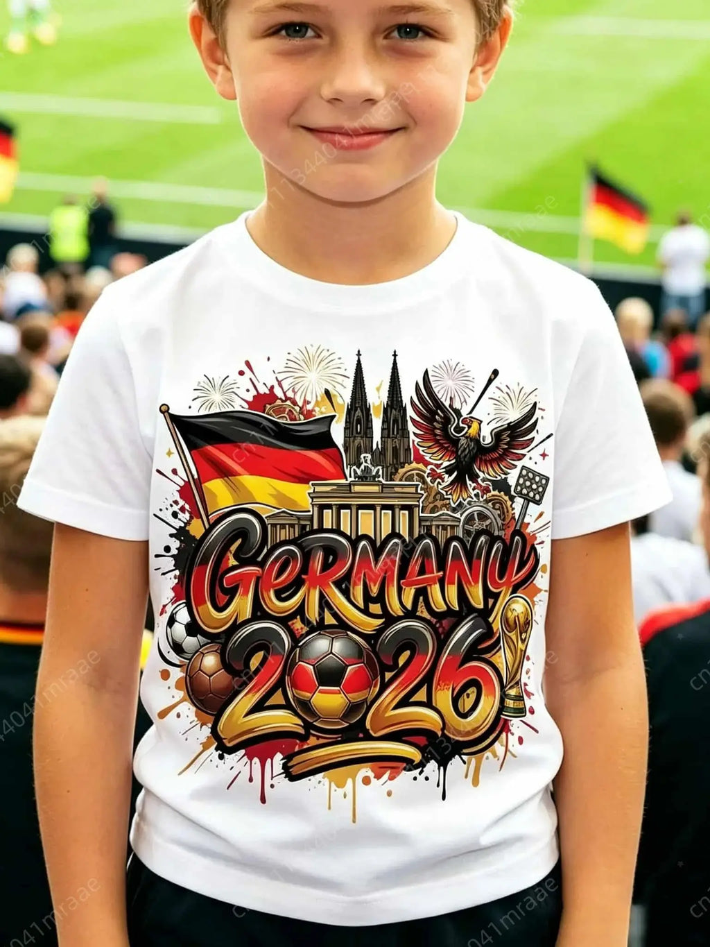 Kids Germany 2026 T-shirt German Flag Print Soccer Jersey Casual Breathable Short Sleeve Unisex Cotton Tee Football Fans Gift