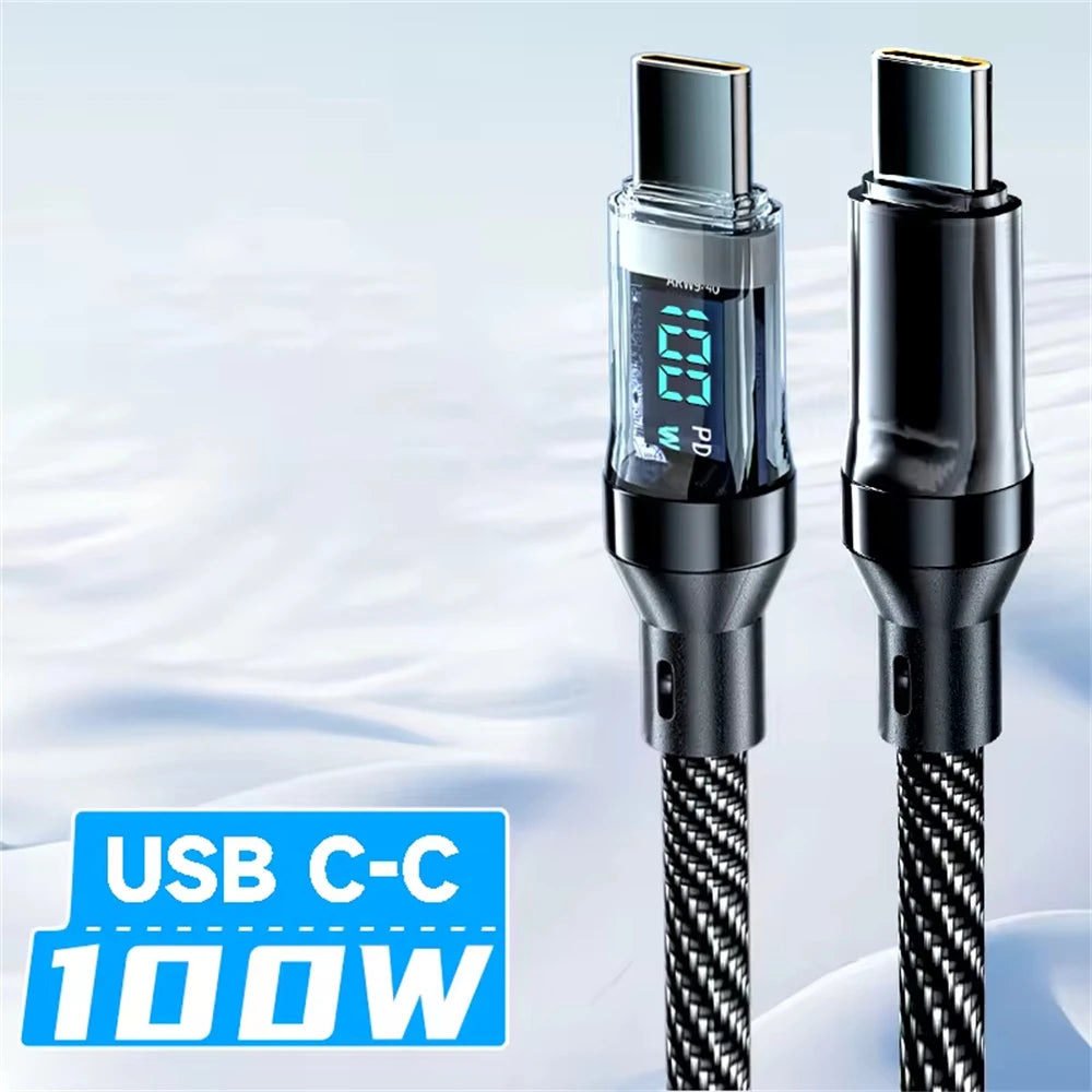 NNBILI 120W Type C to Type C Cable Phone Super Fast Charging Cable With LED Display USB To Type-C Data Cord For huawei oppo vivo