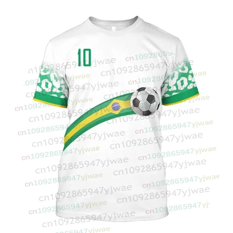 Brazil Flag Map 3D Print TShirt Men Brazilian Football Pattern T-Shirts Summer Street Sports Round Neck Men's Short Sleeve Tees