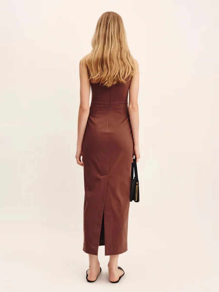 Wolfeel Cotton Linen Square Neck Suspender Dress Women's Solid Color Fashion Slim Fit Long Dress Summer New Women's Clothing