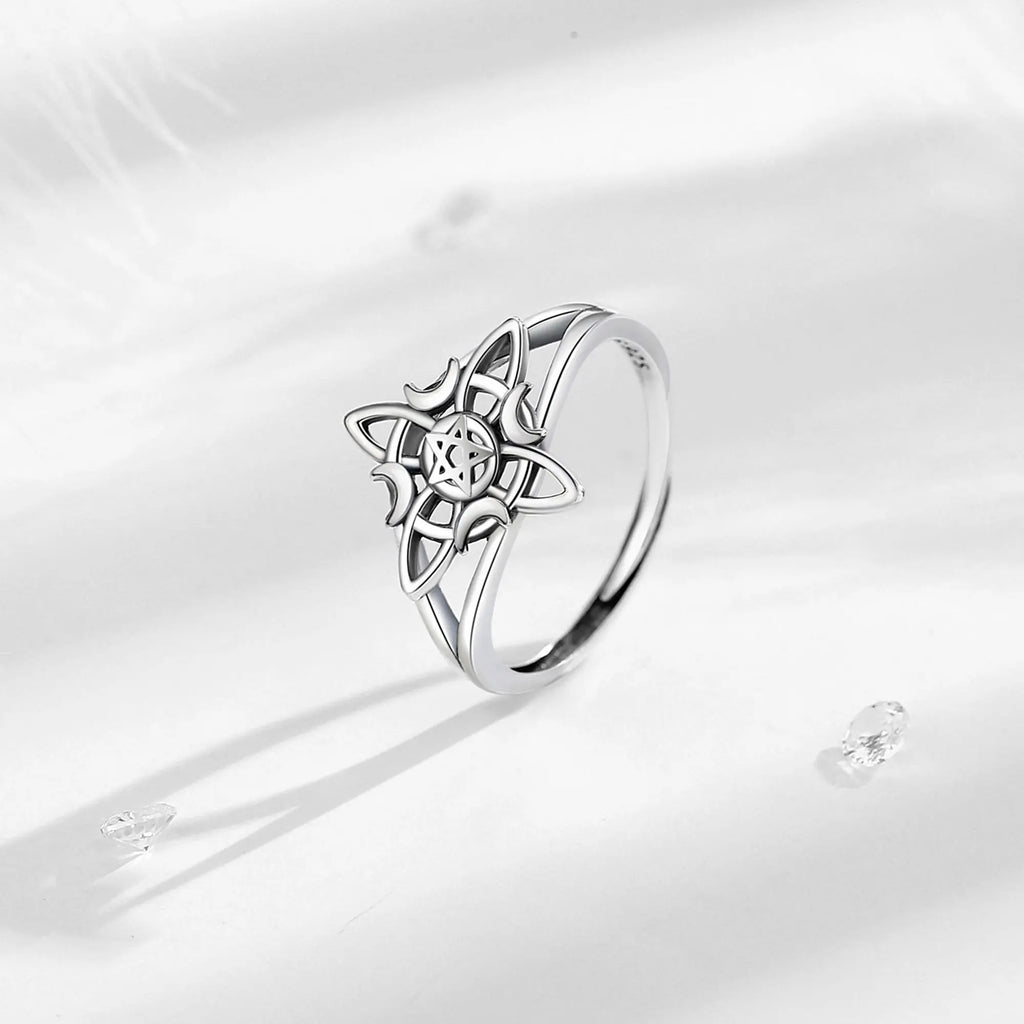 Eudora 925 Sterling Silver Witch Knot Adjustable Ring for Women Man Irish Celtic Knot Witchcraft Amulet Ring Wicca Jewelry Gift