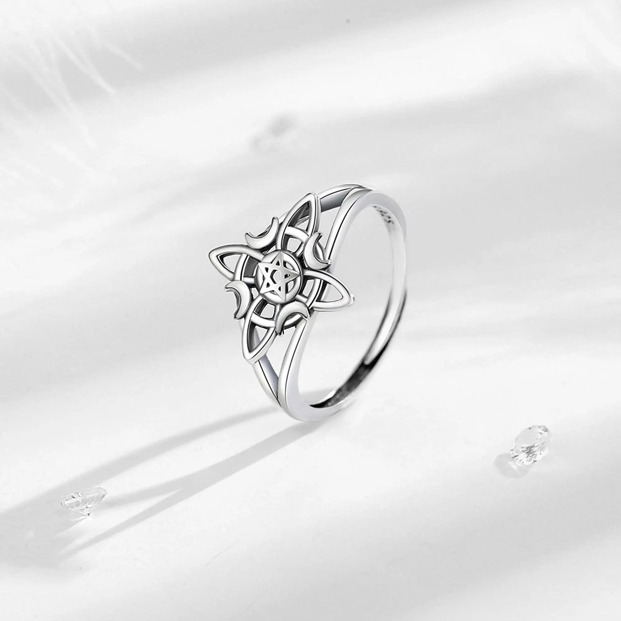Eudora 925 Sterling Silver Witch Knot Adjustable Ring for Women Man Irish Celtic Knot Witchcraft Amulet Ring Wicca Jewelry Gift